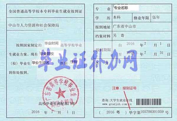 廣東省就業報到證樣本圖片模板