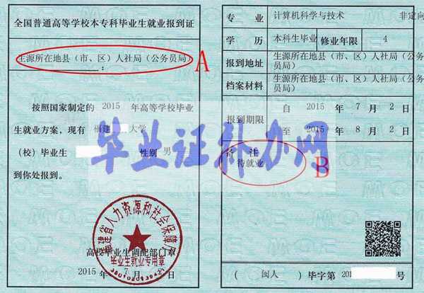 福建省就業報到證樣本圖片模板